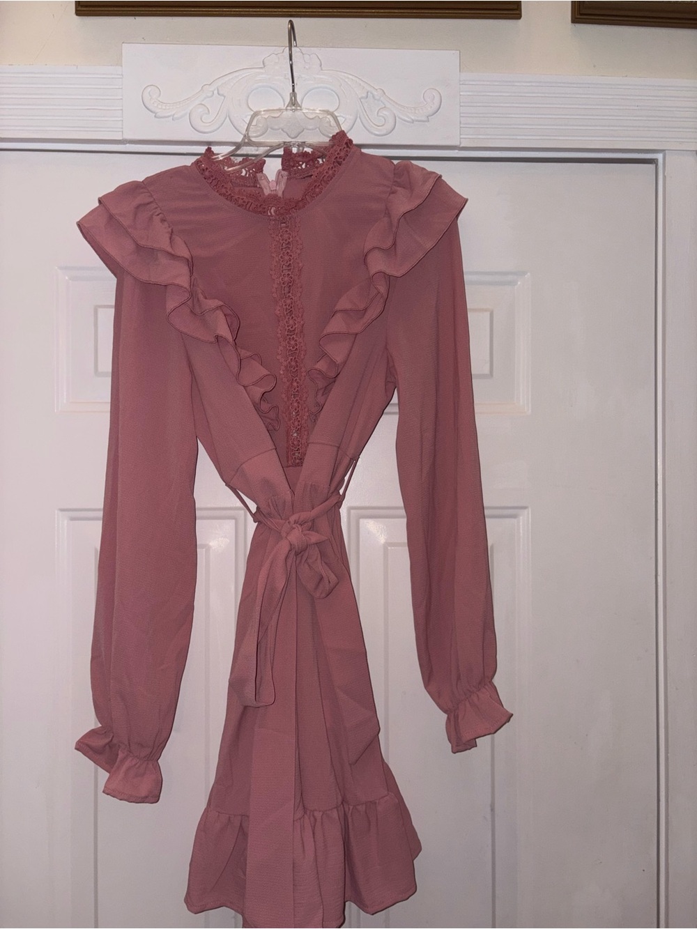 Women's Ruffle Tie-Waist Dress in Dusty Rose